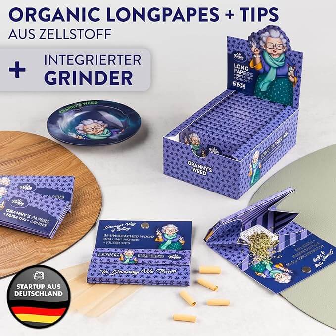 Granny's Long Papers mit Tips und Grinder Card