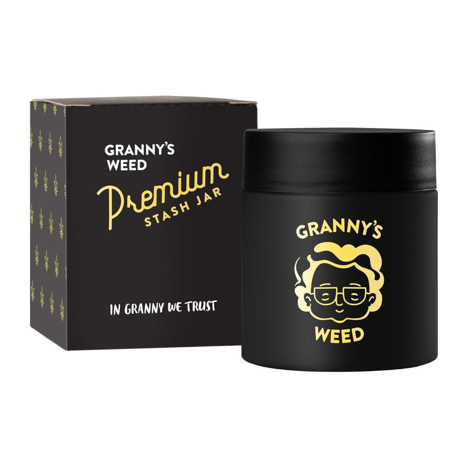 Granny's Premium Stash Jar Schwarz mit Verpackung