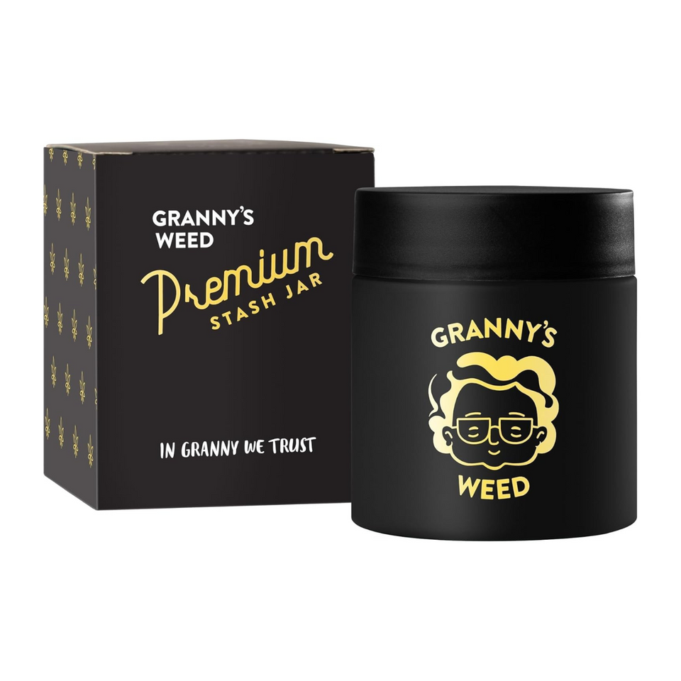 Granny's Premium Stash Jar Schwarz mit Verpackung
