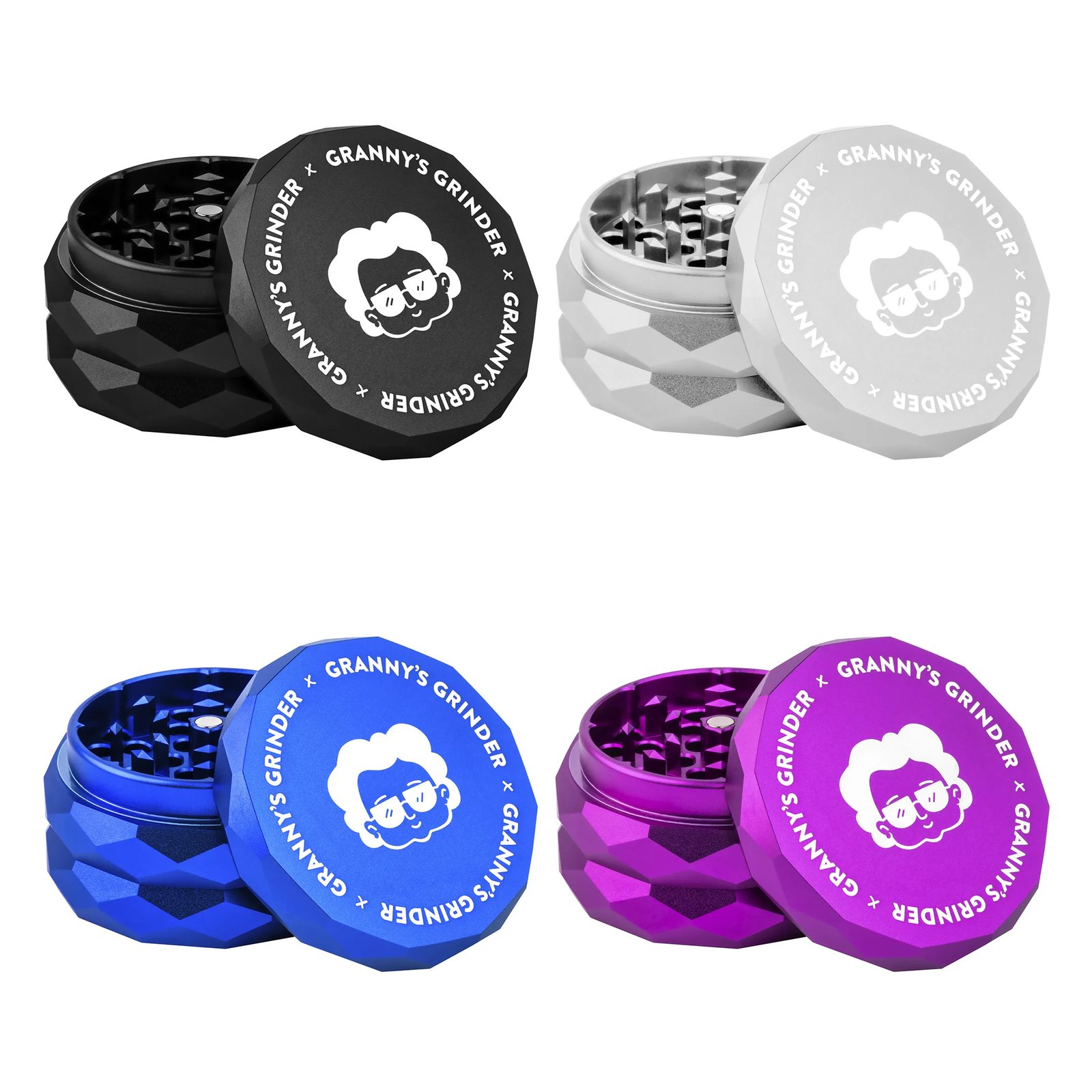 Granny's Hazy Hex Grinder in Schwarz, Silber, Blau und Lila